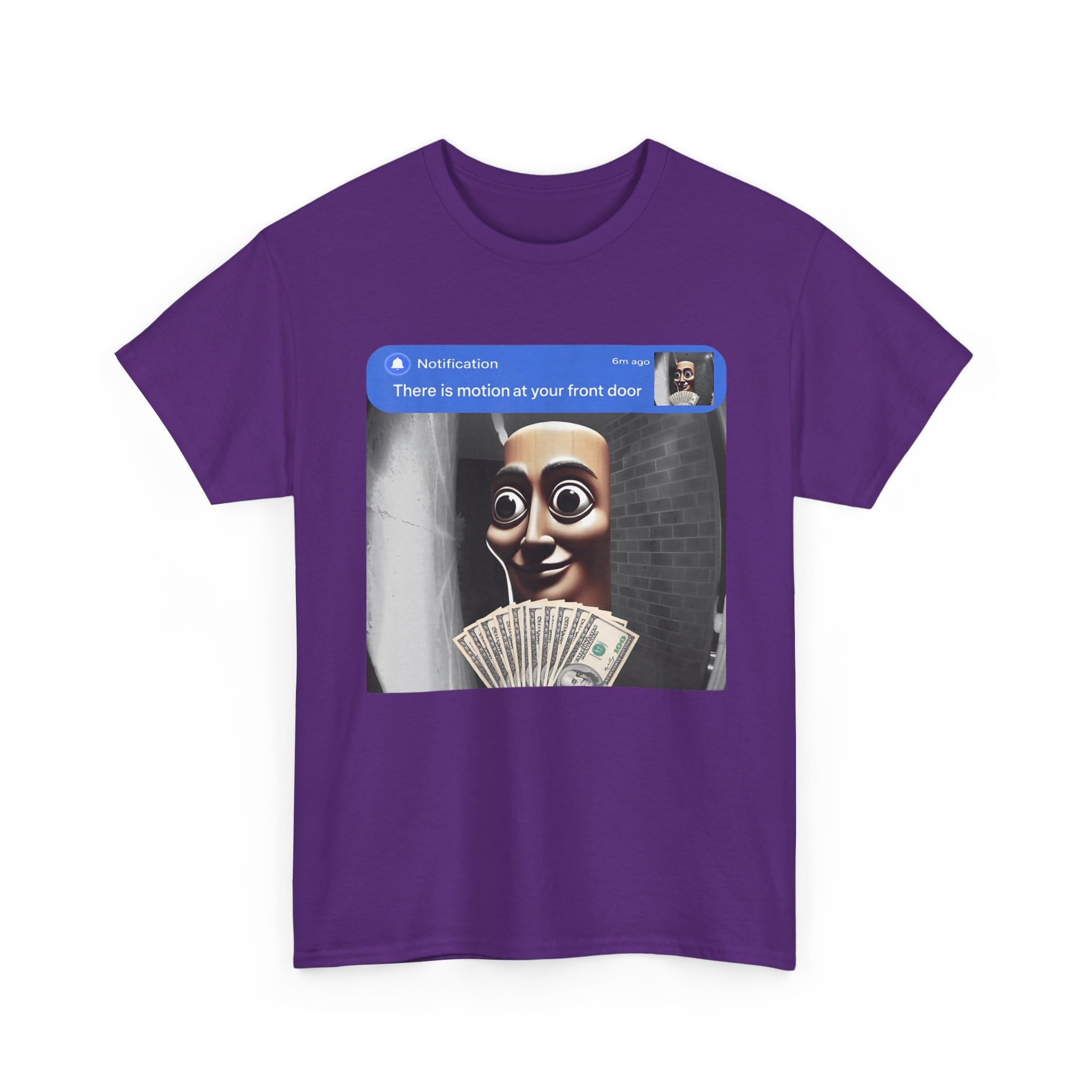 There Is Motion At Your Front Door Meme T-Shirt | Creepy Puppet Cash Doorbell Notification Graphic Tee