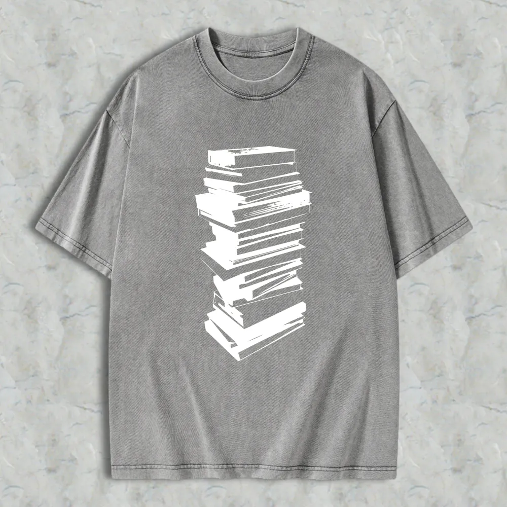 Stack Of Books Pattern Unisex Washed T-shirt