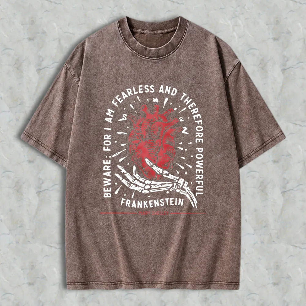 Frankenstein Heart And Skeleton Hand Design With Quote From Mary Shelley Unisex Washed T-shirt
