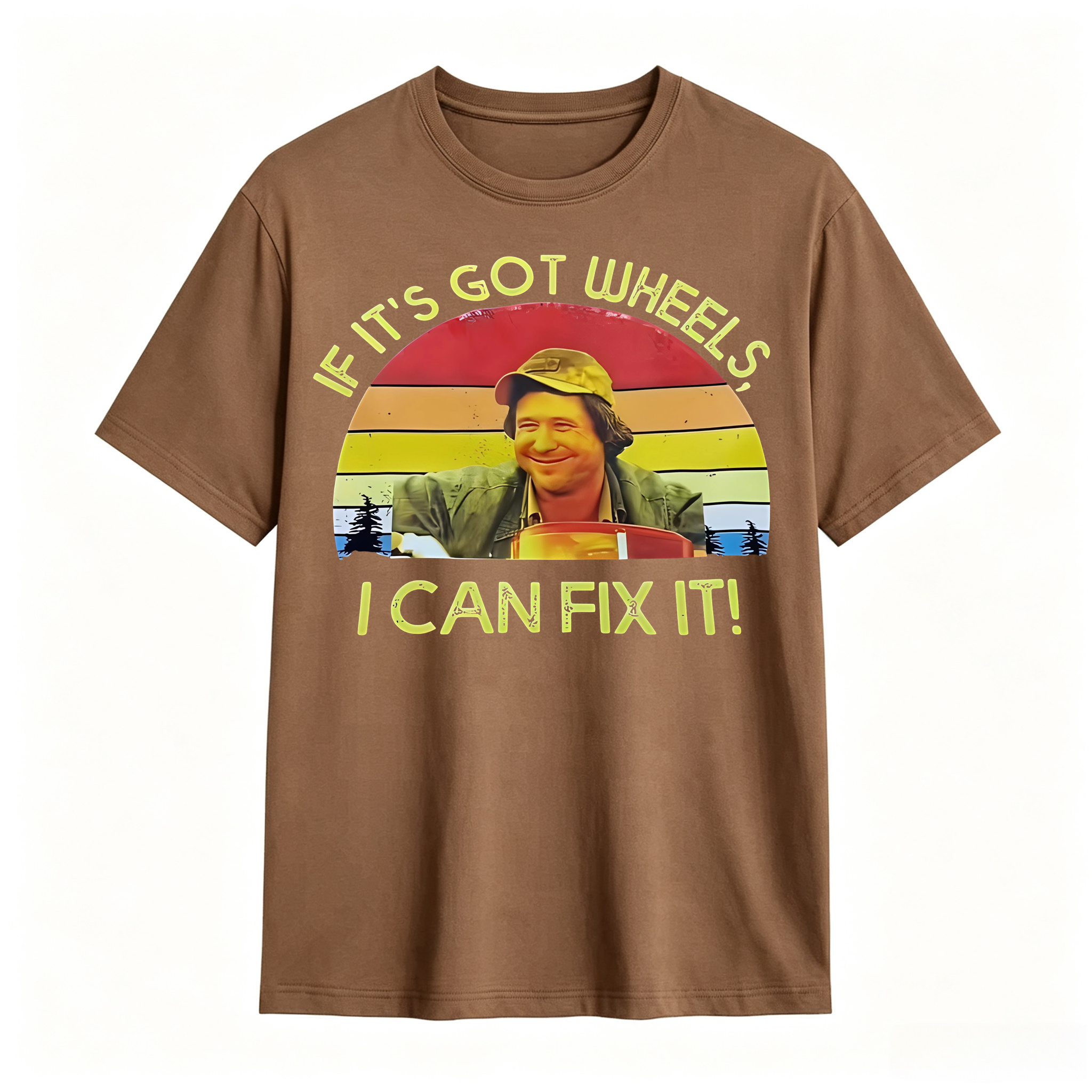 If It's Got Wheels I Can Fix It Funny Mechanic Vintage Sunset Graphic T‑Shirt