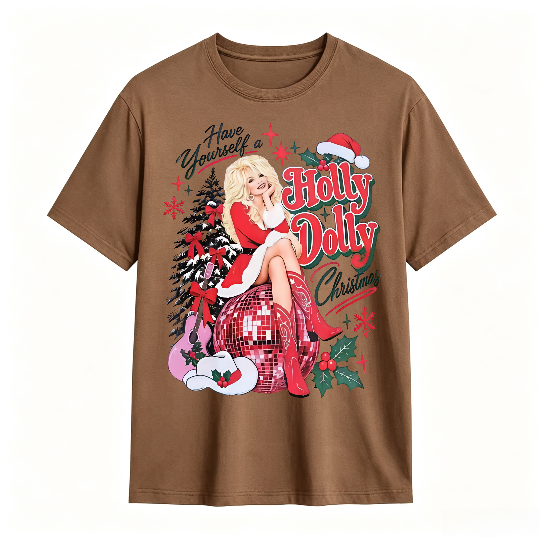 Holly Dolly Christmas Graphic T-Shirt – Festive Glam Holiday Tee
