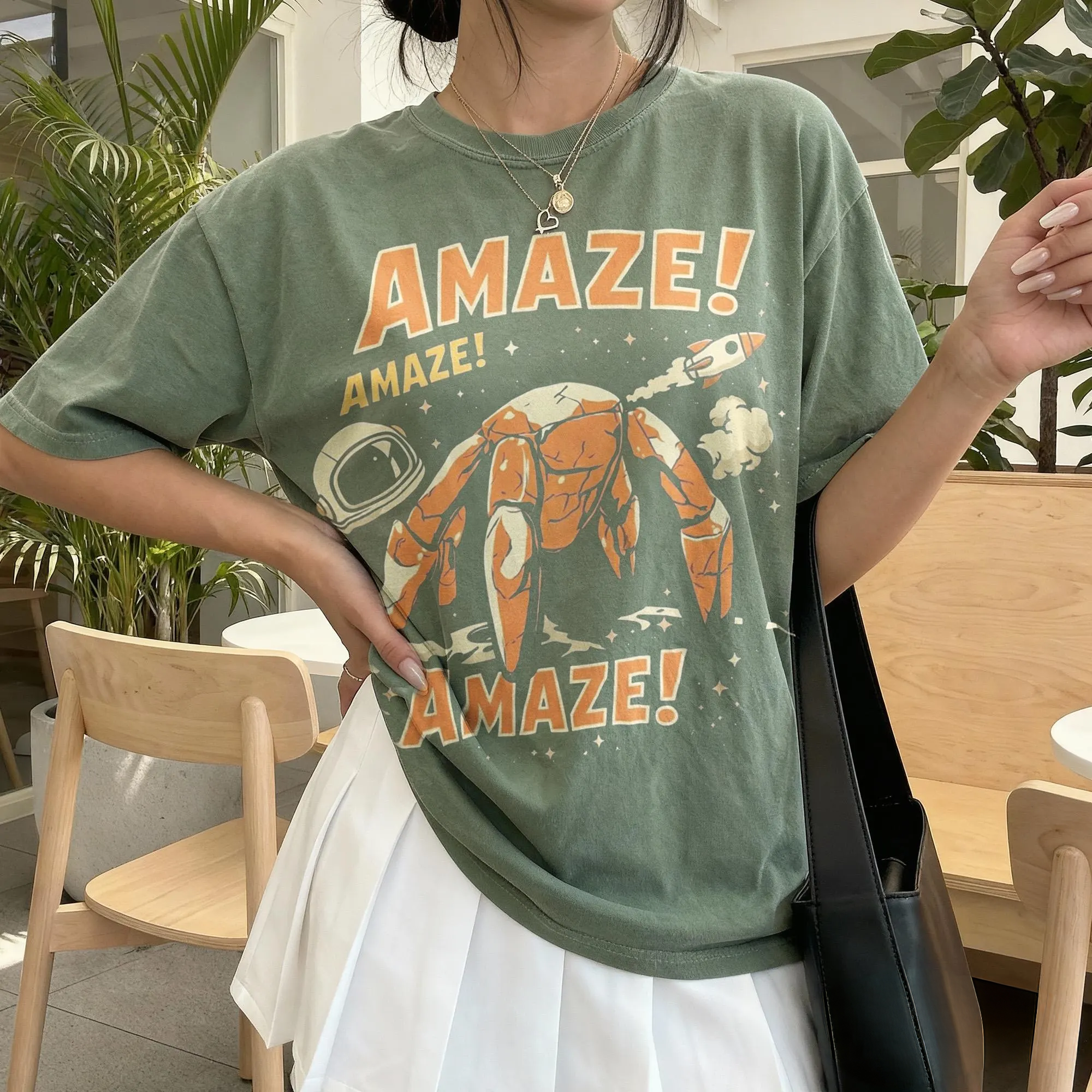Vintage Space Adventure Graphic T-Shirt – Retro Astronaut & Cosmic Crab Design