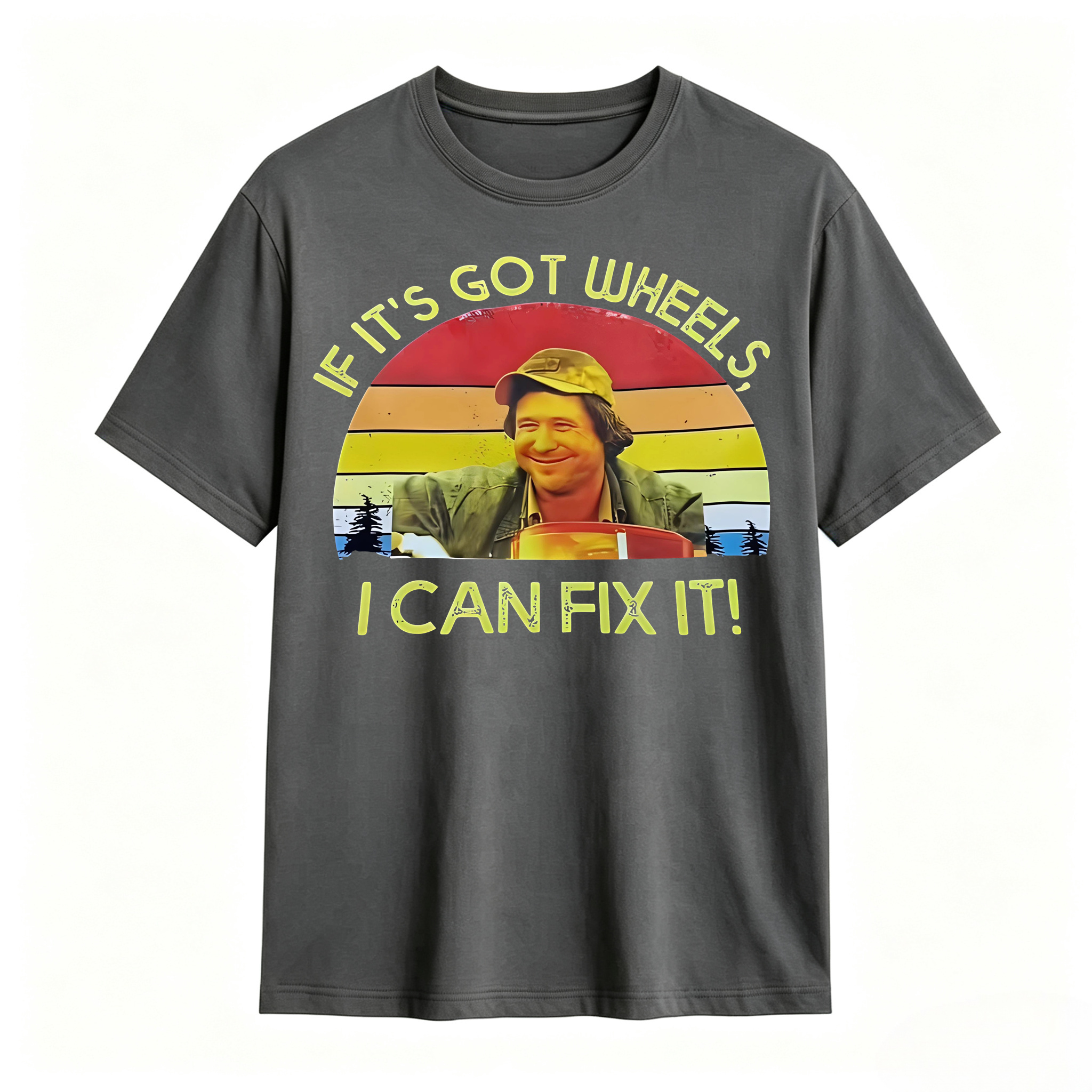 If It's Got Wheels I Can Fix It Funny Mechanic Vintage Sunset Graphic T‑Shirt