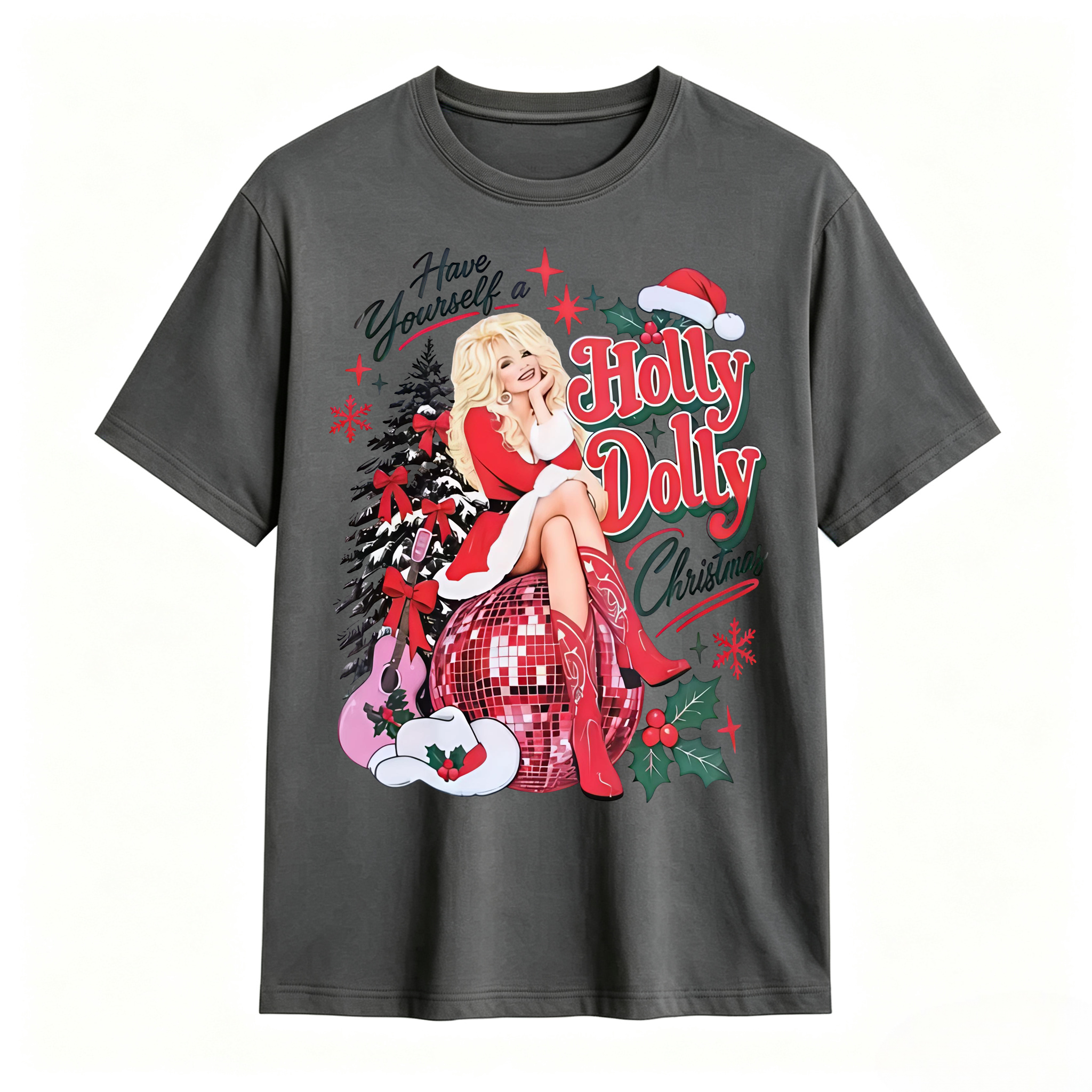 Holly Dolly Christmas Graphic T-Shirt – Festive Glam Holiday Tee