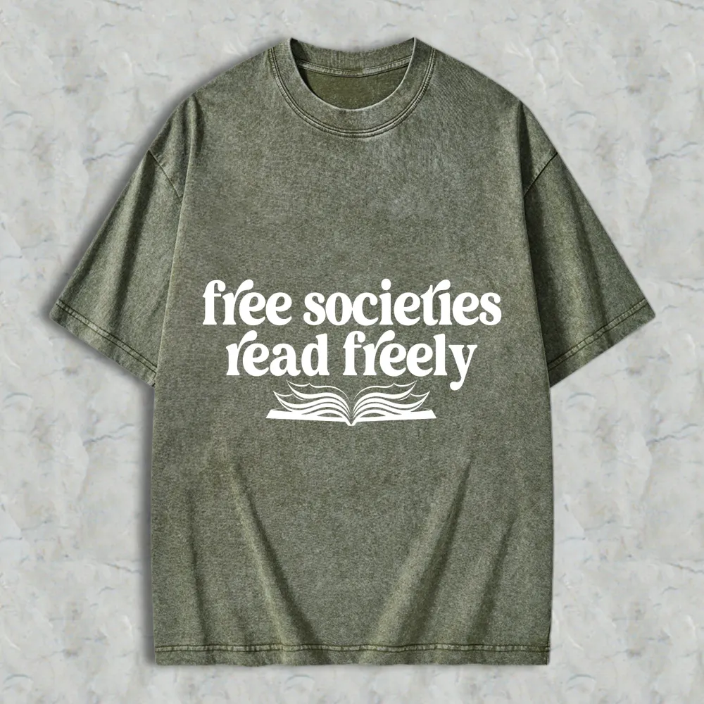 Free Societies Read Freely Book Graphic Unisex Washed T-shirt