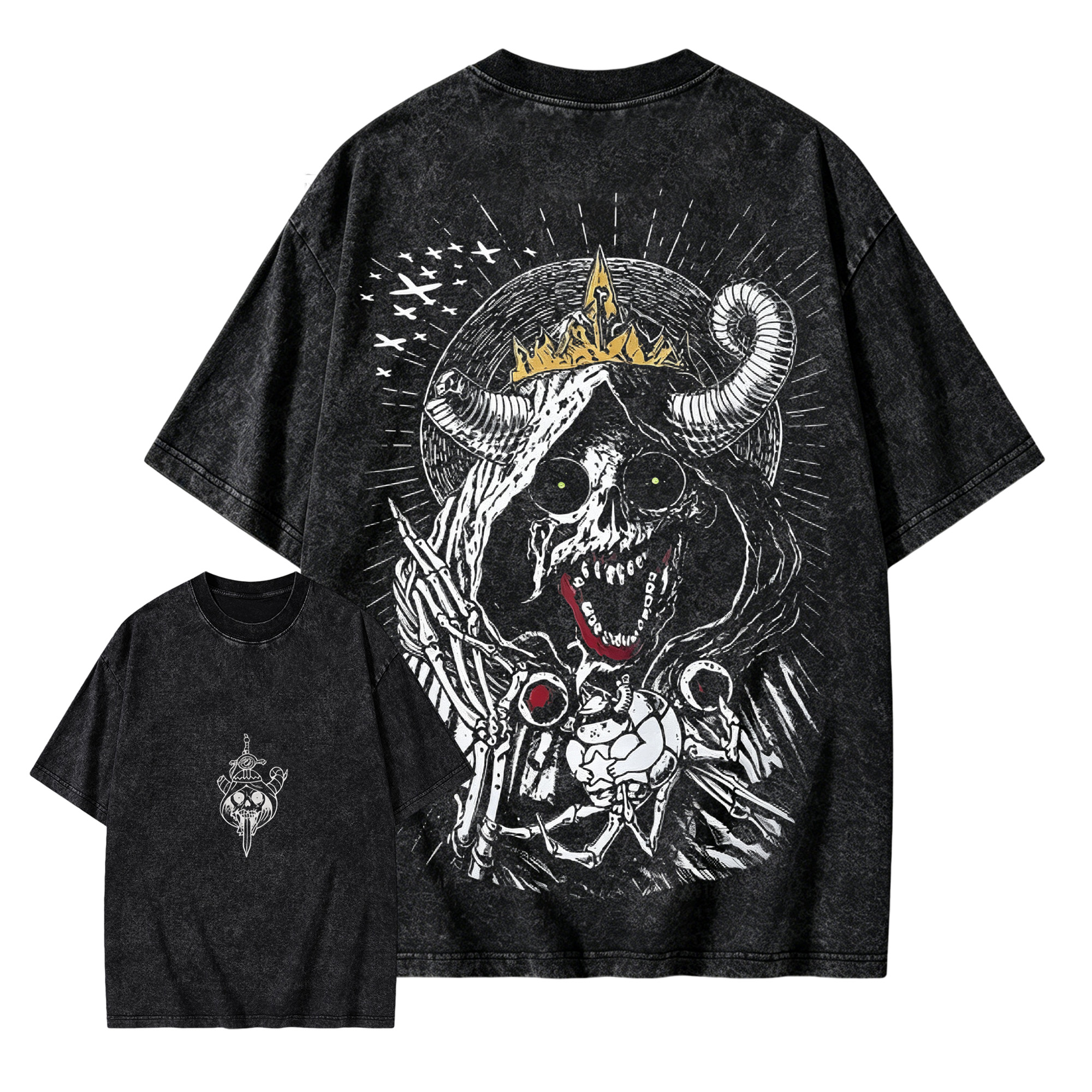 Vintage Gothic Skull Graphic T-Shirt – Dark Streetwear Oversized Tee with Retro Washed Style