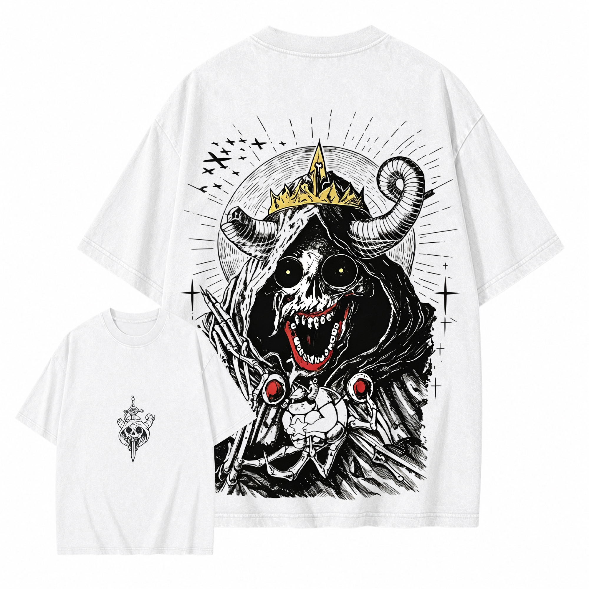 Vintage Gothic Skull Graphic T-Shirt – Dark Streetwear Oversized Tee with Retro Washed Style