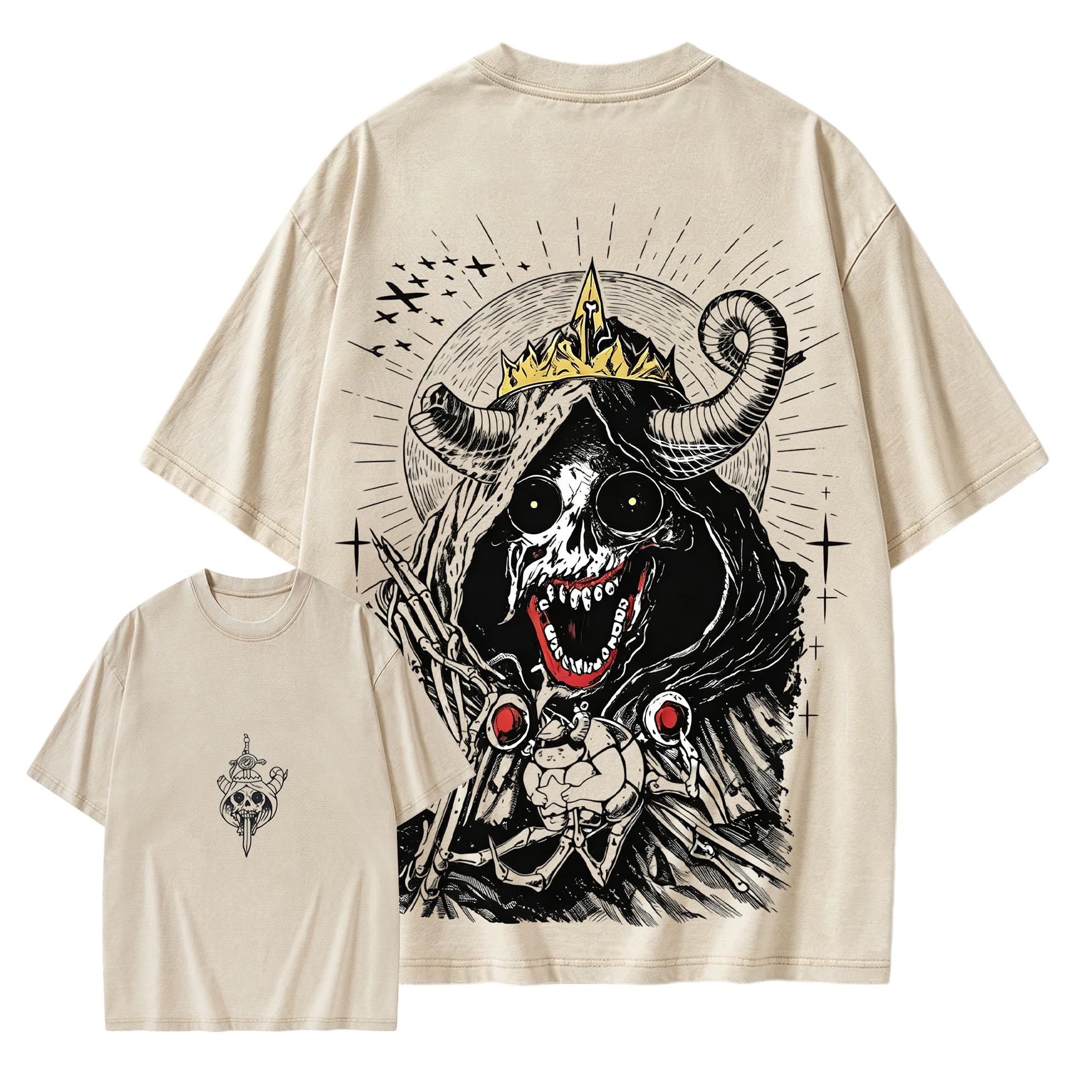 Vintage Gothic Skull Graphic T-Shirt – Dark Streetwear Oversized Tee with Retro Washed Style