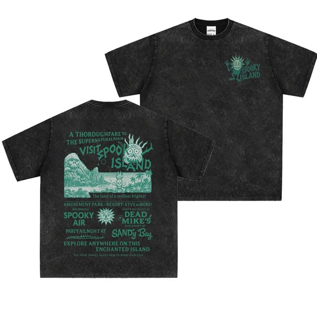 Vintage Washed Spooky Island Amusement Park EST 2002 Double Sided Tee | Retro Scooby Movie Skull Graphic T-Shirt
