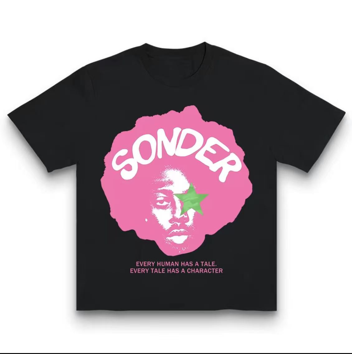Sonder Pink Afro Green Star Aesthetic Graphic T-Shirt