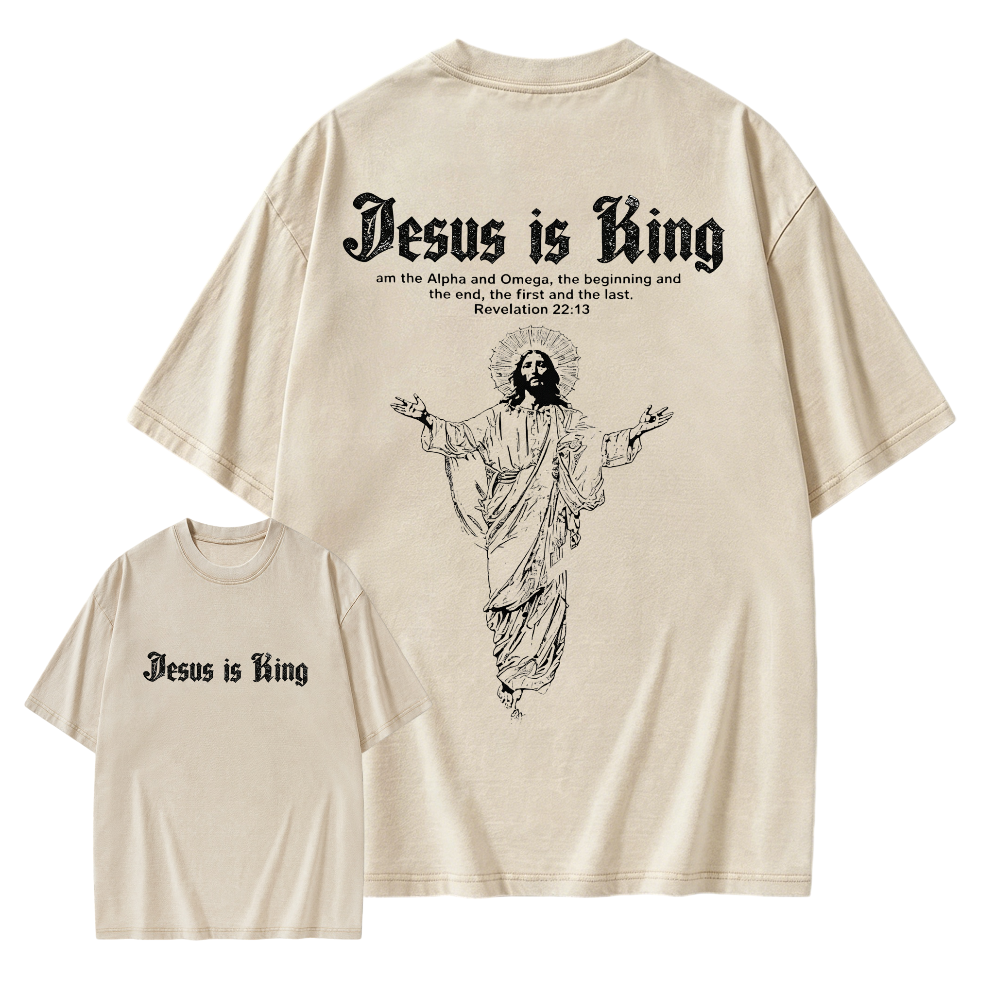 Jesus Is King Gothic Letter Christian Graphic T-Shirt Vintage Faith Tee	