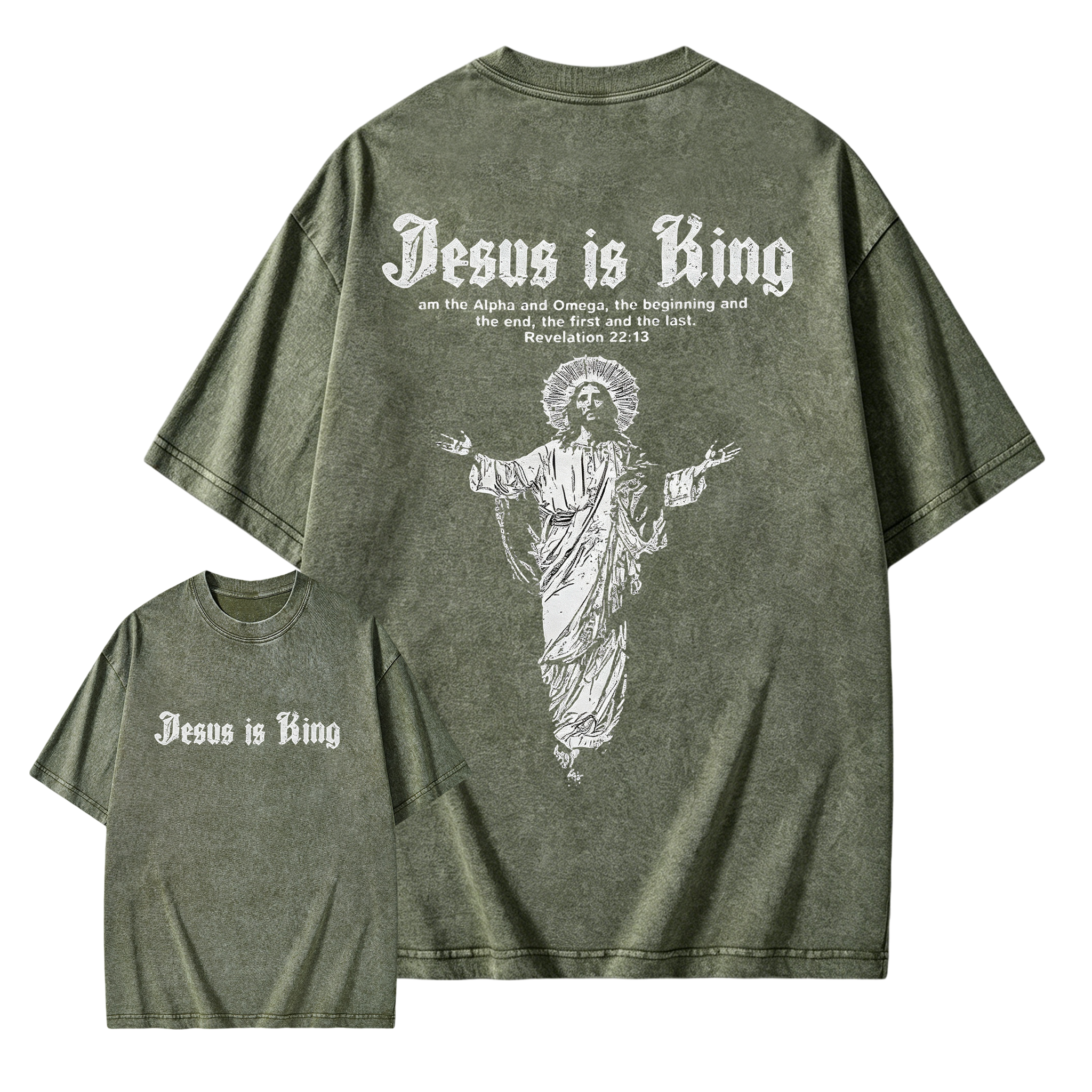 Jesus Is King Gothic Letter Christian Graphic T-Shirt Vintage Faith Tee	