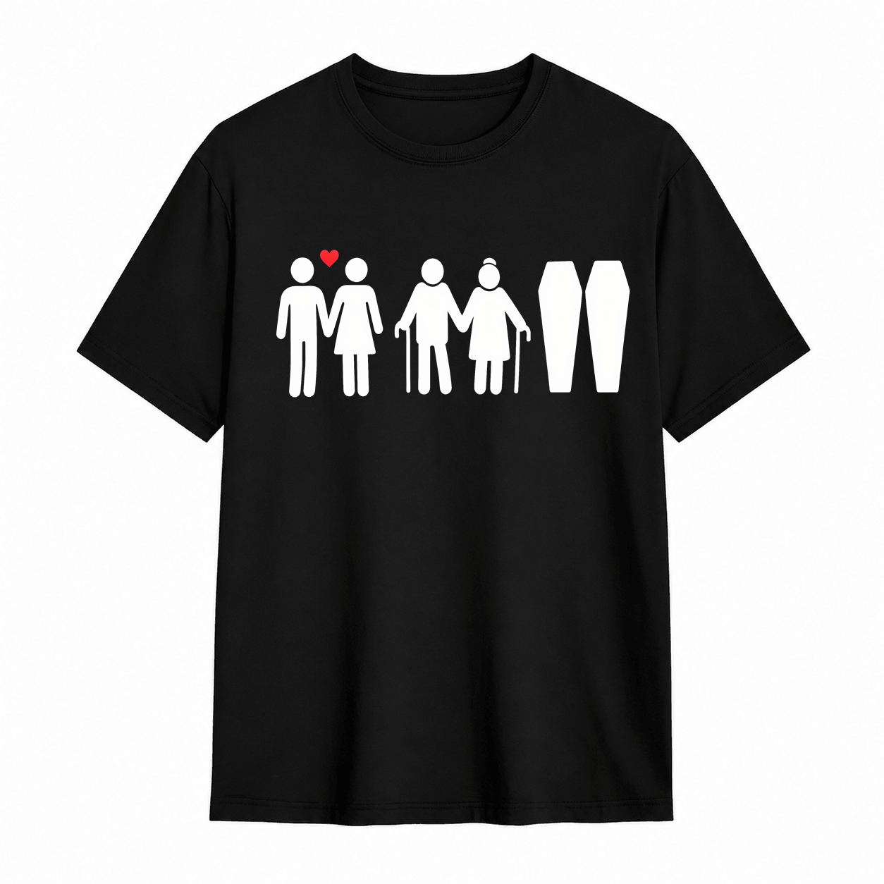  Life Stages Couple Silhouette Dark Humor Coffin Graphic T-Shirt	