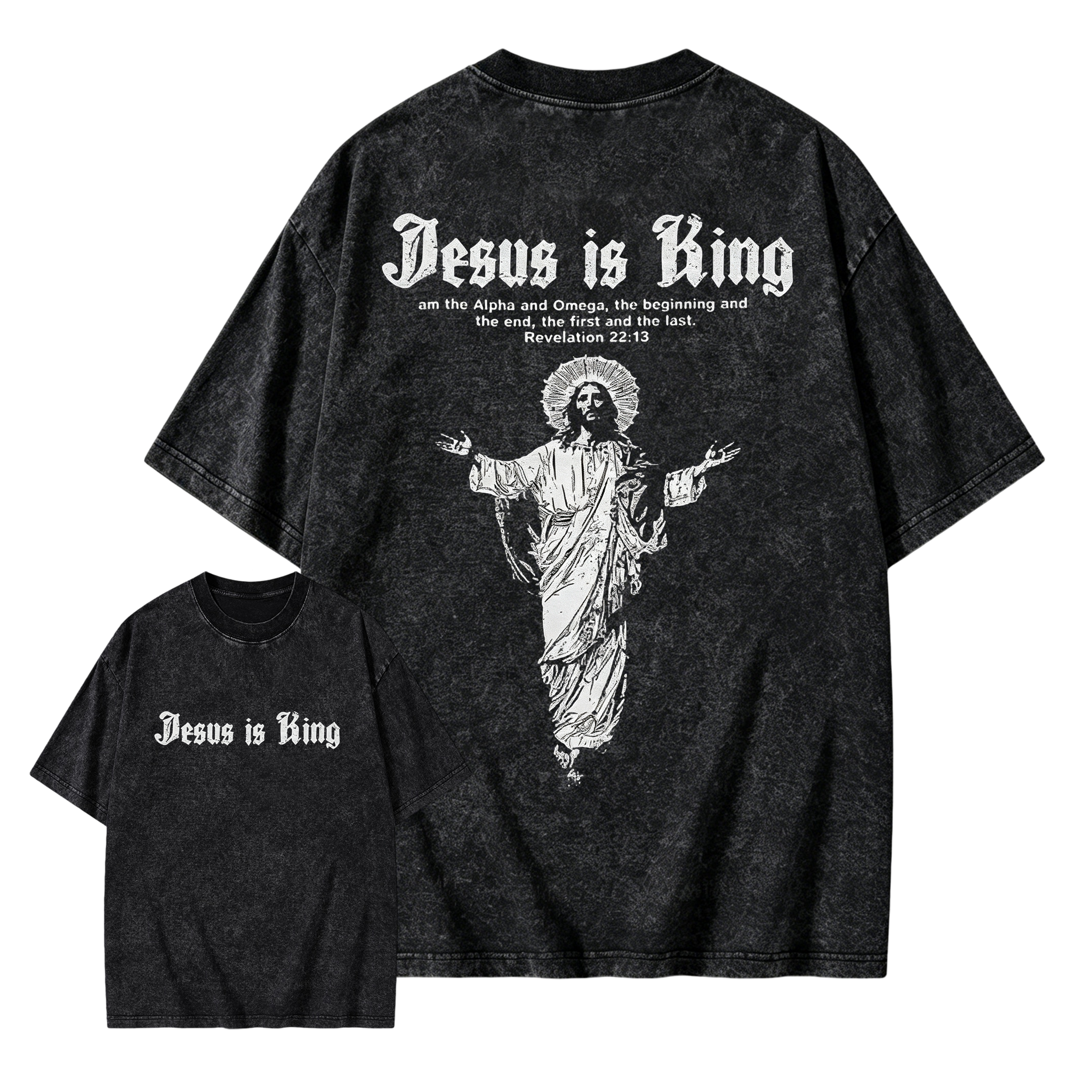 Jesus Is King Gothic Letter Christian Graphic T-Shirt Vintage Faith Tee	