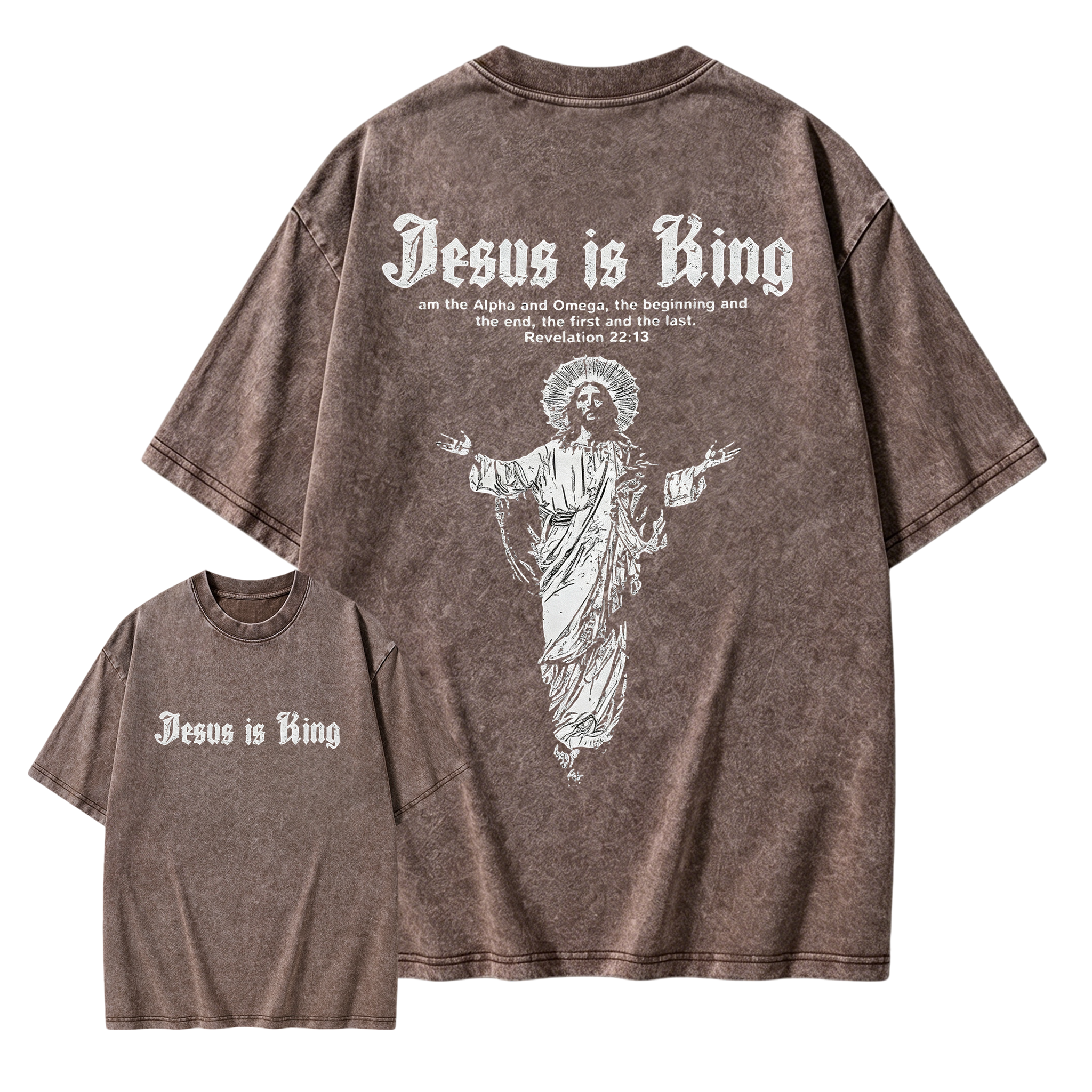 Jesus Is King Gothic Letter Christian Graphic T-Shirt Vintage Faith Tee	
