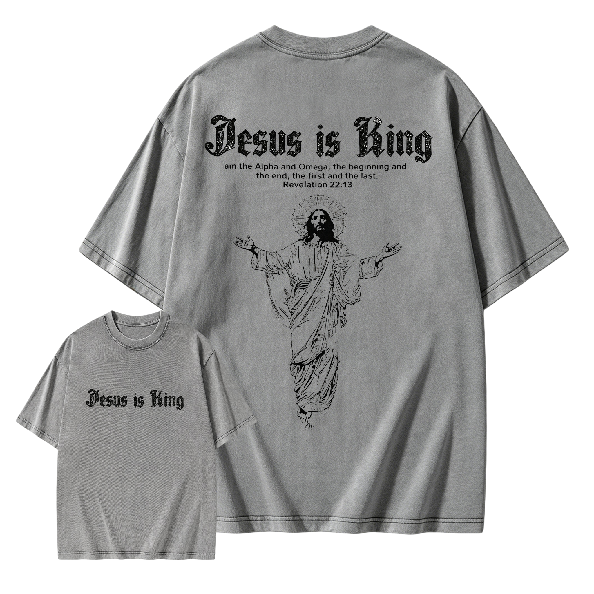 Jesus Is King Gothic Letter Christian Graphic T-Shirt Vintage Faith Tee	