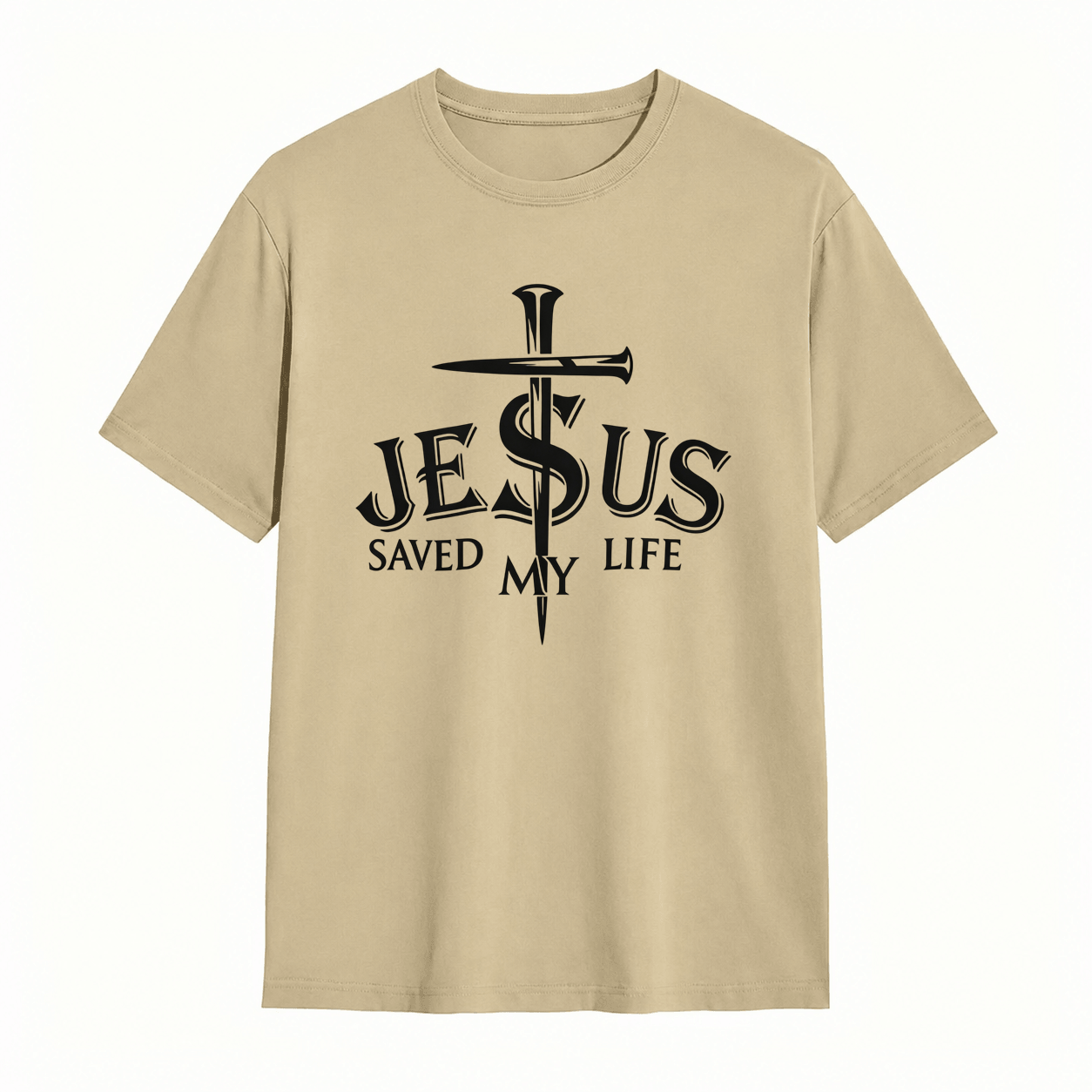 Jesus Saved My Life Nail Cross Christian Faith Graphic T-Shirt Religious Tee