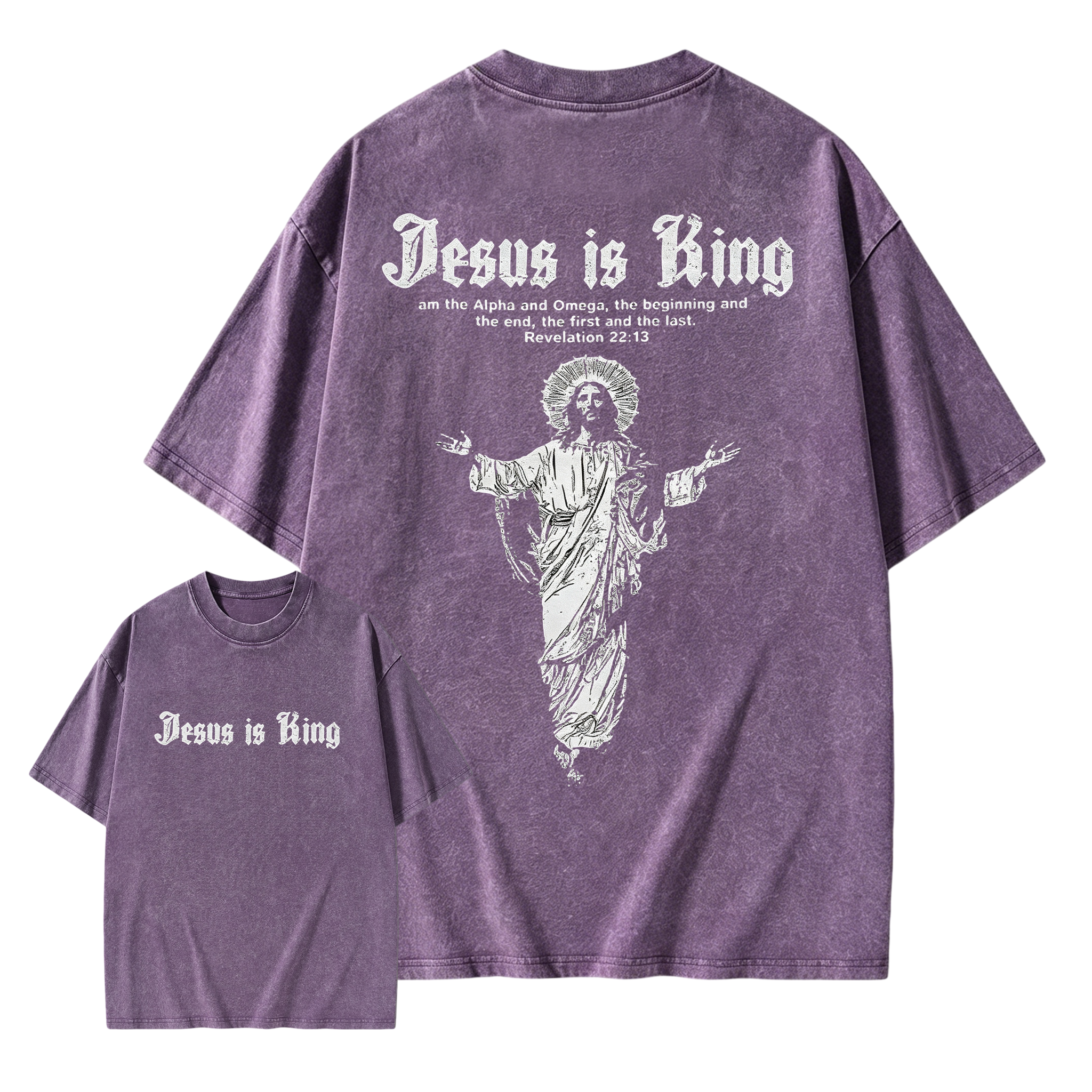 Jesus Is King Gothic Letter Christian Graphic T-Shirt Vintage Faith Tee	