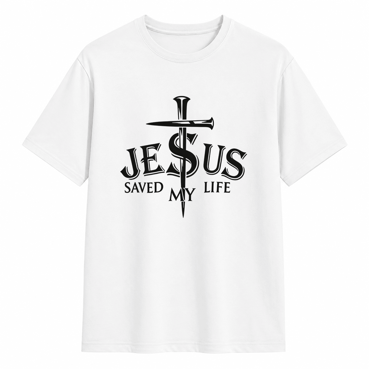 Jesus Saved My Life Nail Cross Christian Faith Graphic T-Shirt Religious Tee