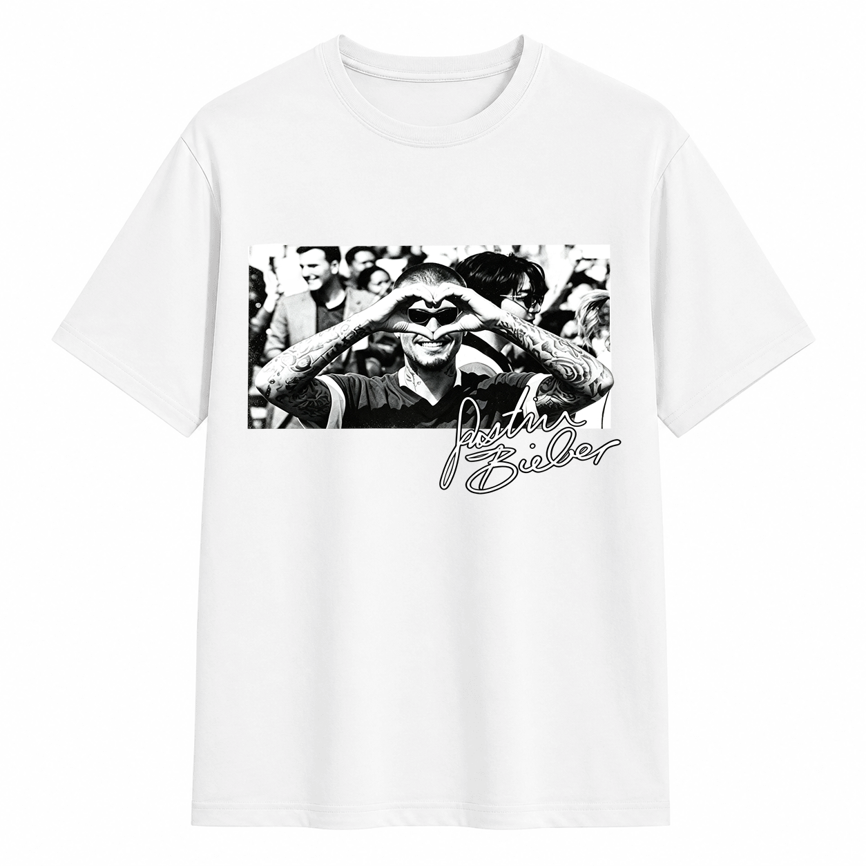Vintage Black White Pop Star Hand Heart Portrait Retro Graphic T-Shirt	