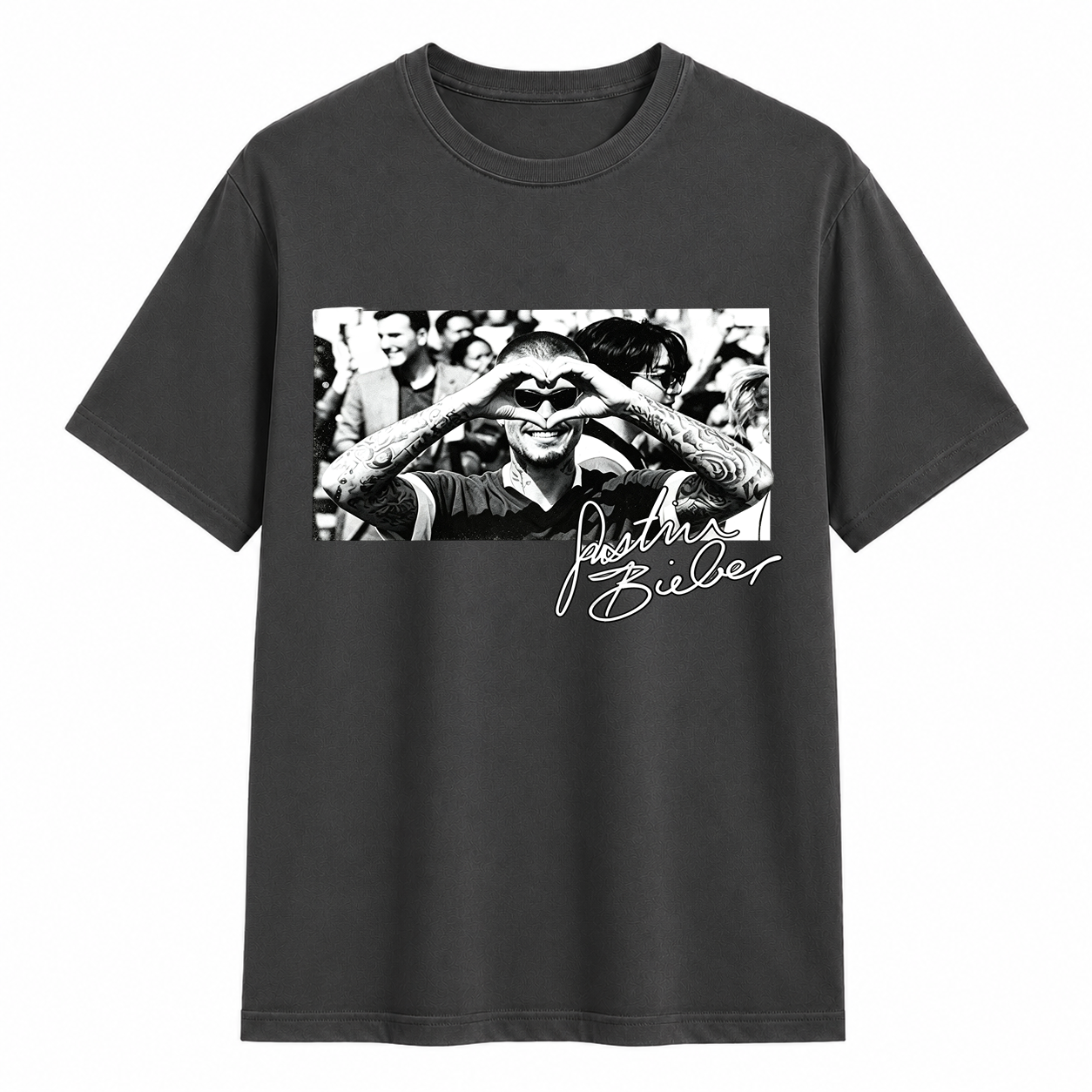 Vintage Black White Pop Star Hand Heart Portrait Retro Graphic T-Shirt	