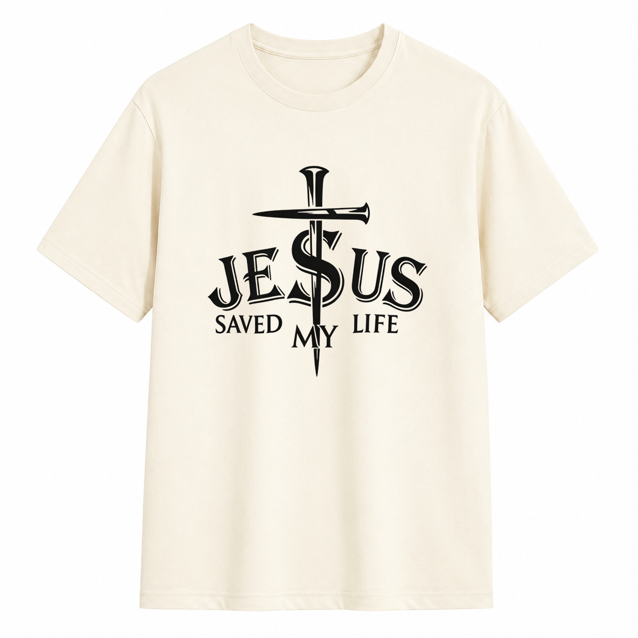 Jesus Saved My Life Nail Cross Christian Faith Graphic T-Shirt Religious Tee