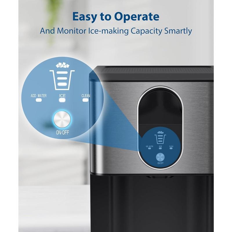 Nugget Ice Maker, 44lbs/Day, Fast 15min Ice, Self-Dispensing & Self-Cleaning
