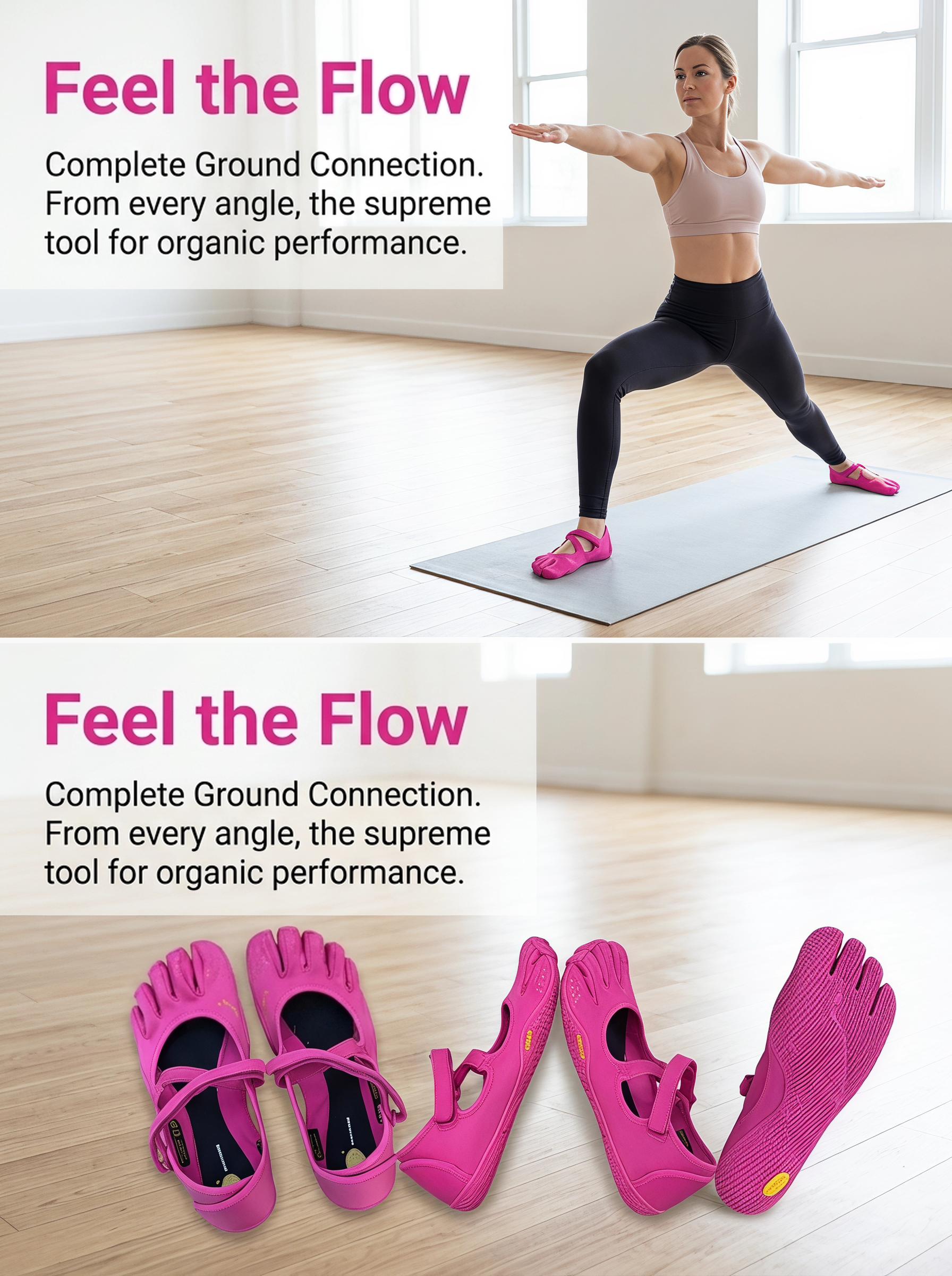 V-You Know Women's 5-Toe Separated Barefoot Minimalist Slip-On Flats, Pink Breathable Flexible Thin-Sole Shoes with Grip Texture, for Yoga, Pilates, US-Style Casual Fitness Training Footwear, Barefoot Shoes
