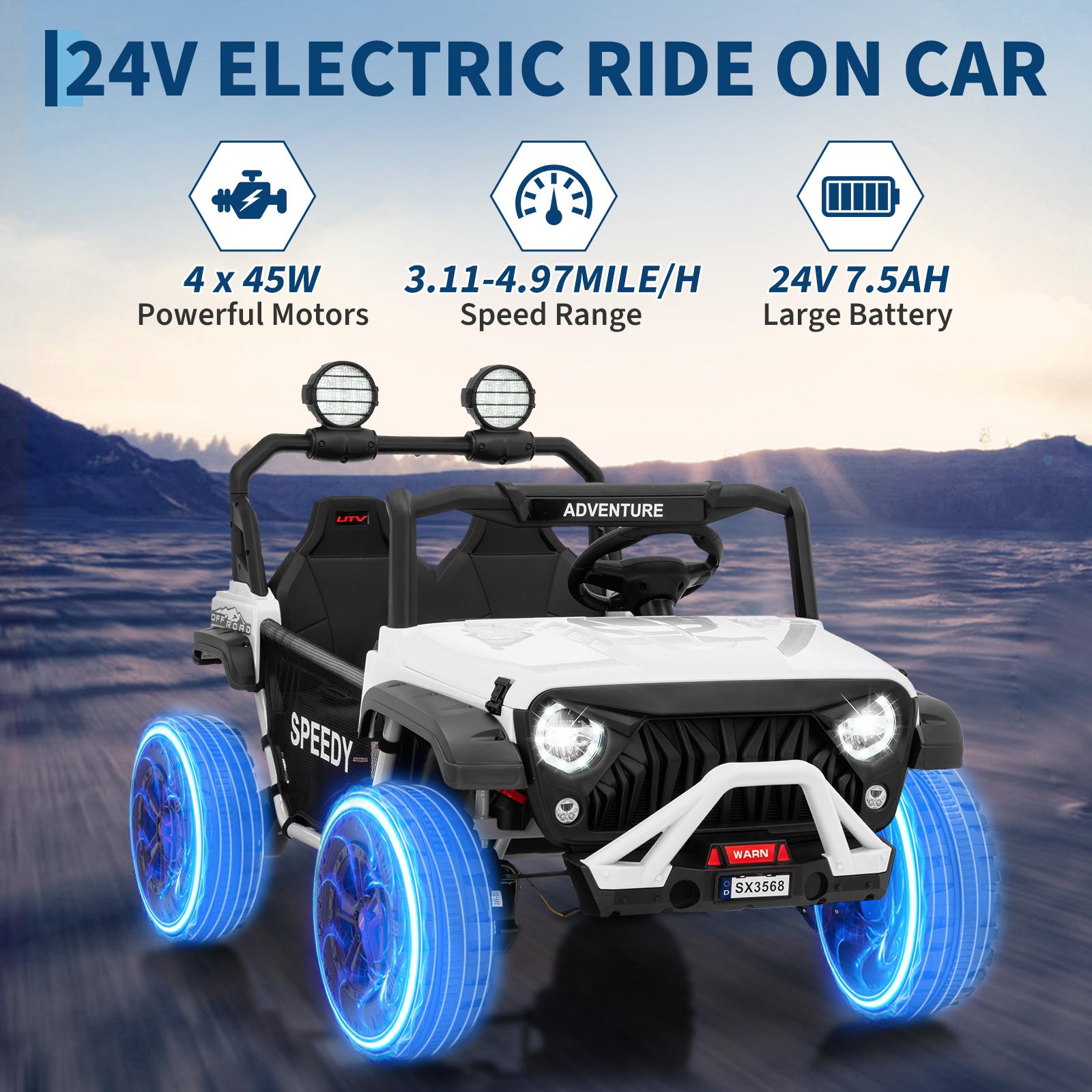 Garvee 24V Ride On Toys for Big Kids with Remote Control, 4WD Electric Car, 2 Seater UTV, Spring Suspension, Front and Behind LED Lights, Dual Storage, 3 Speeds, Bluetooth Music, Parent Safety Brake