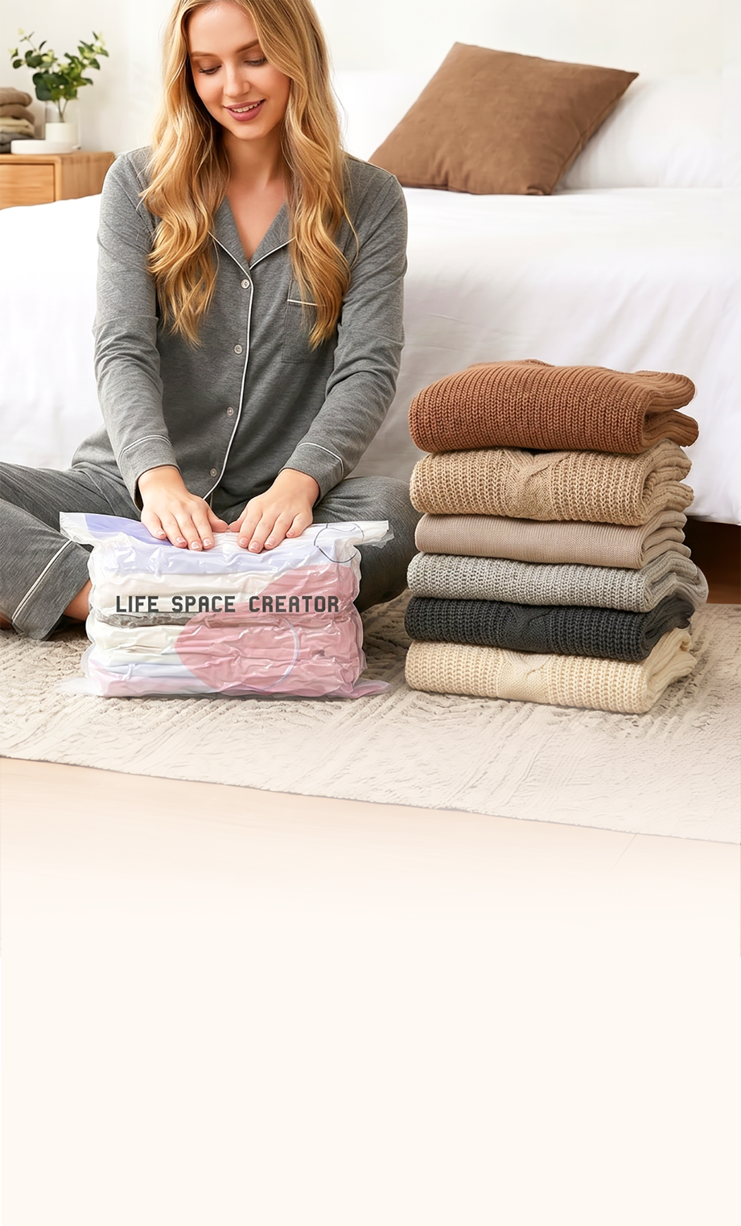 No-pump 3D vacuum storage bags