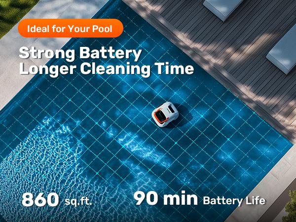 【Flat Bottom ONLY】Cordless Robotic Pool Cleaner, Lasts 90 Min, Automatic Vacuum for Above-Ground Pools up to 860 Sq.ft, Pool Vacuum, Portable, Self-Parking #smartliving