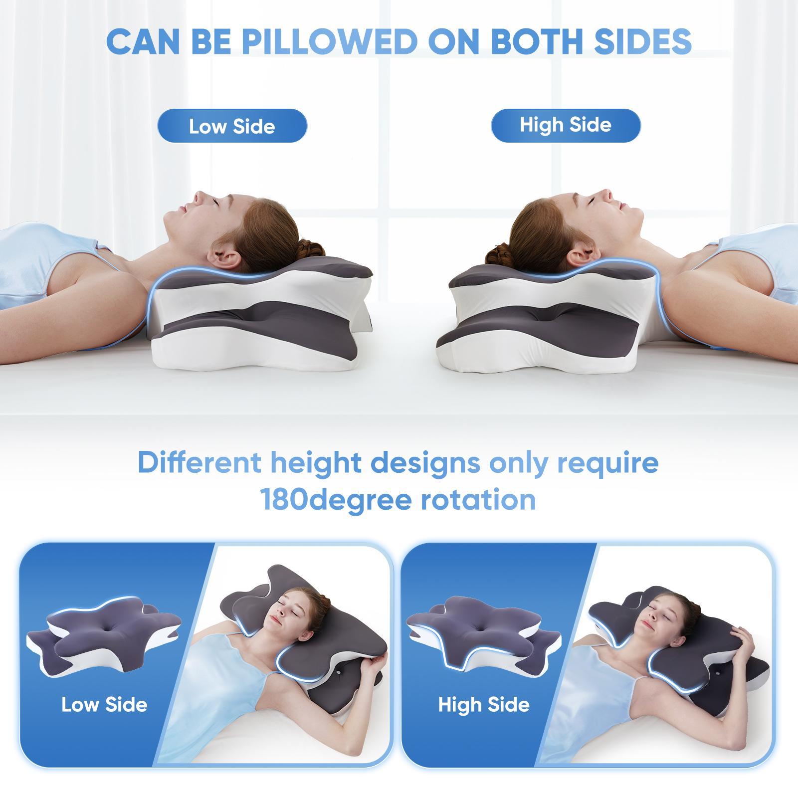 Double-Sided Contoured Neck Pillow, Supportive Memory Foam with Cooling Cover, Zoned Design, and Extra-Large Armrest for Side, Stomach, and Back Sleepers #GLOBAL PICKS
