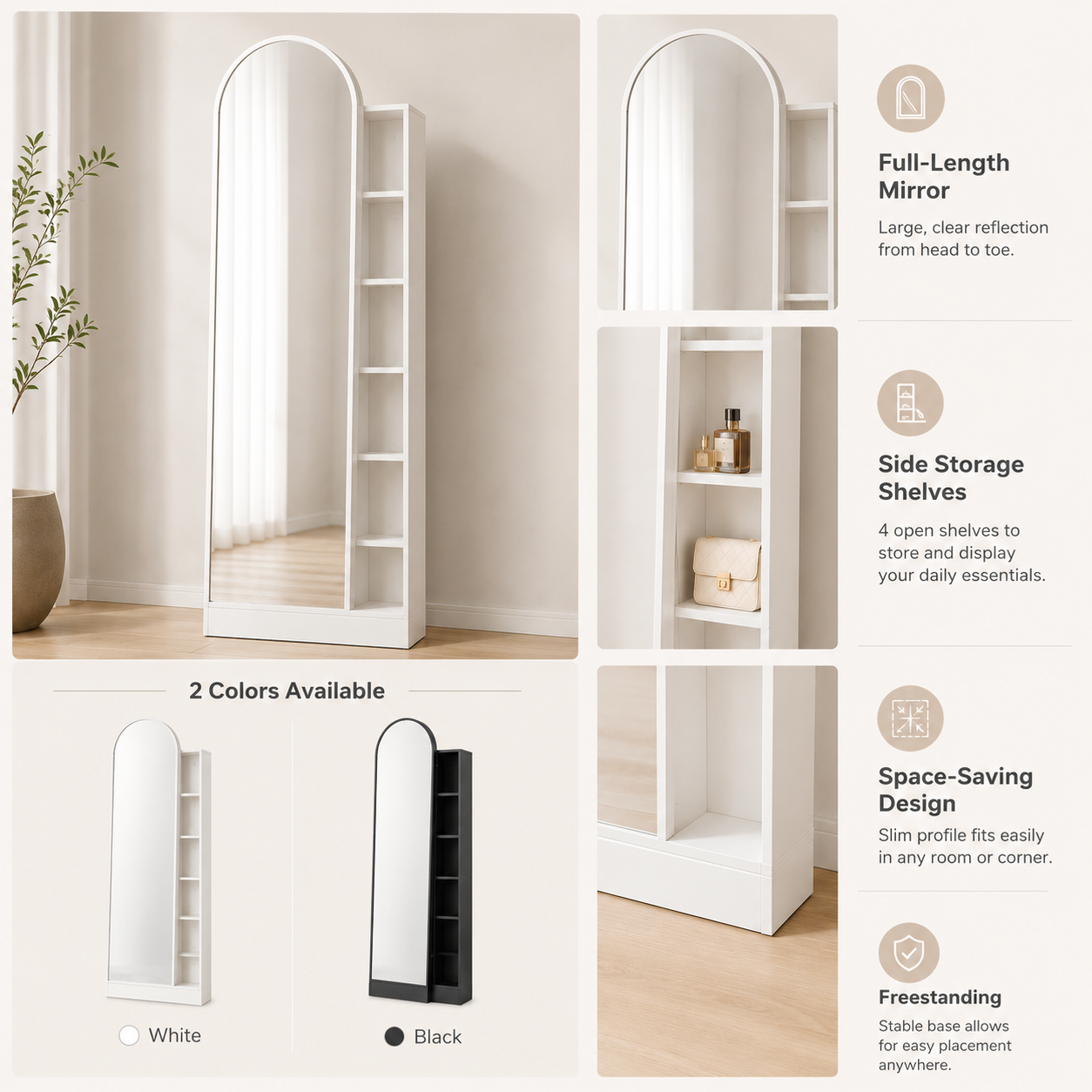 Full-Length Mirror Storage Cabinet