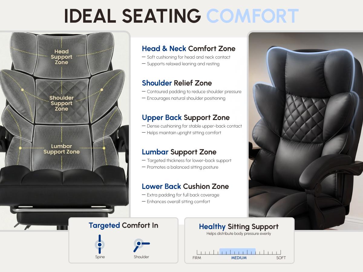 【Deals for you】Dowinx Big and Tall Office Chair with Pocket Spring Cushion,High Back Computer Gaming Chairs with Linkage Armrests,Executive Desk Chairs with Footrest,PU Leather