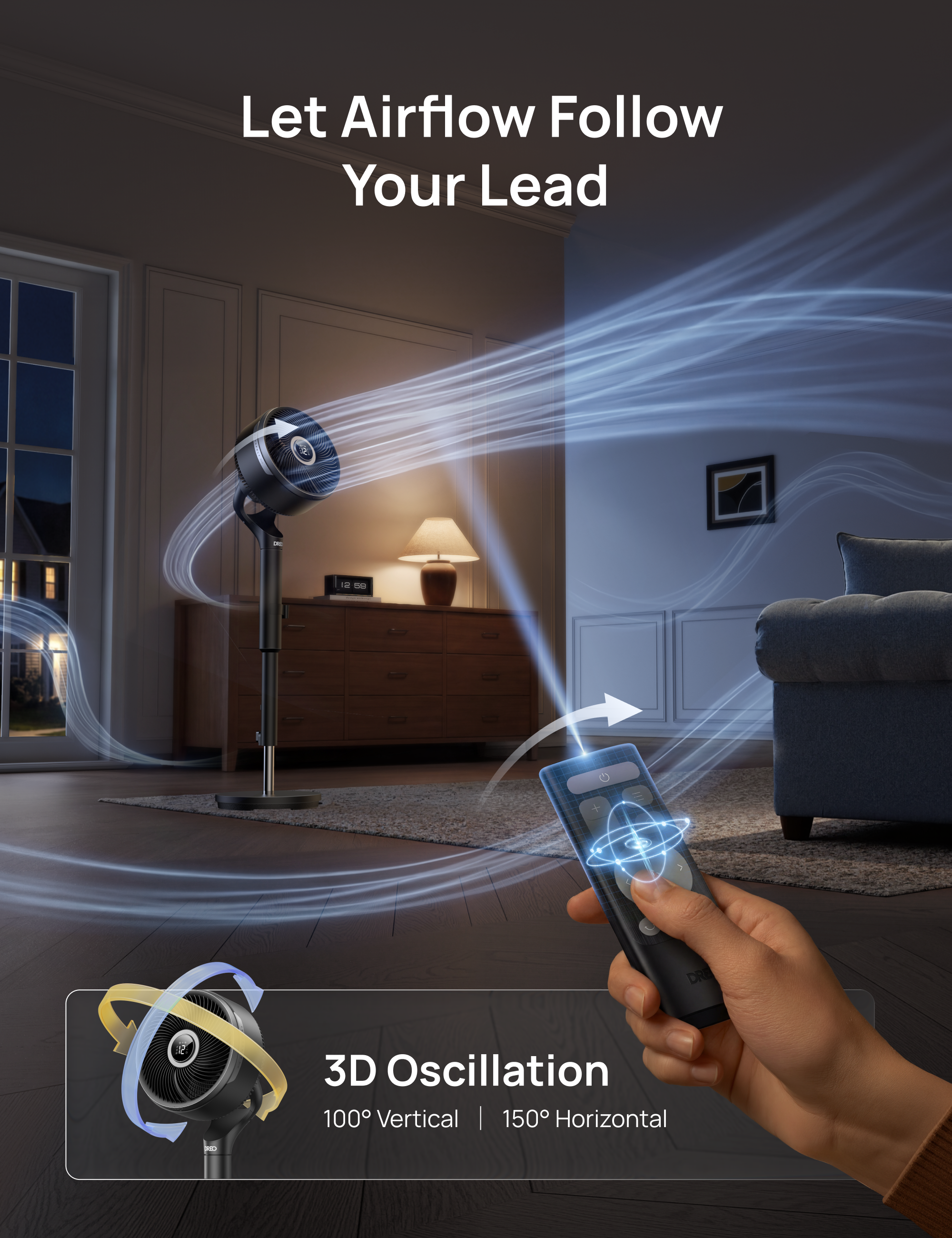 VortexFlow X3 Smart Air Circulator Fan – 2-in-1 Tabletop & Pedestal Design with 3D Oscillation, 12 Speeds & Ultra-Quiet Operation