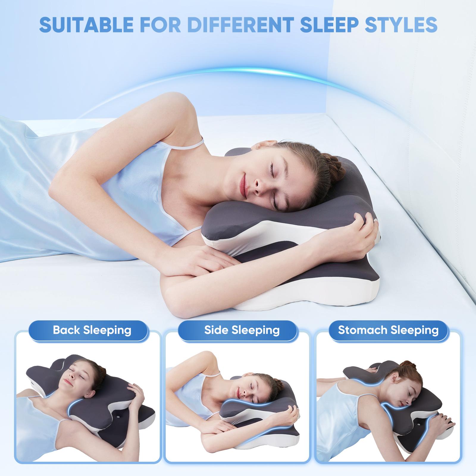 Double-Sided Contoured Neck Pillow, Supportive Memory Foam with Cooling Cover, Zoned Design, and Extra-Large Armrest for Side, Stomach, and Back Sleepers #GLOBAL PICKS