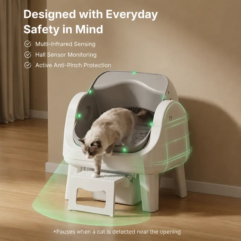 AutoScooper 12 Lite Katzentoilette mit offenem Deckel, automatischer Selbstreinigung, bequemer Einstiegsstufe, dreifachem Sicherheitsschutz, keine App erforderlich