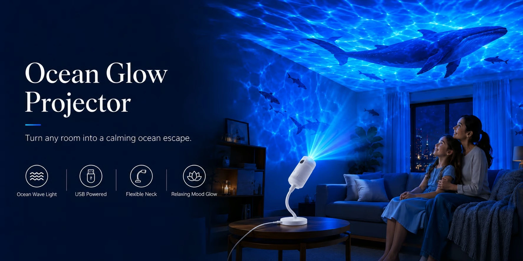 Ocean Glow Projector room scene