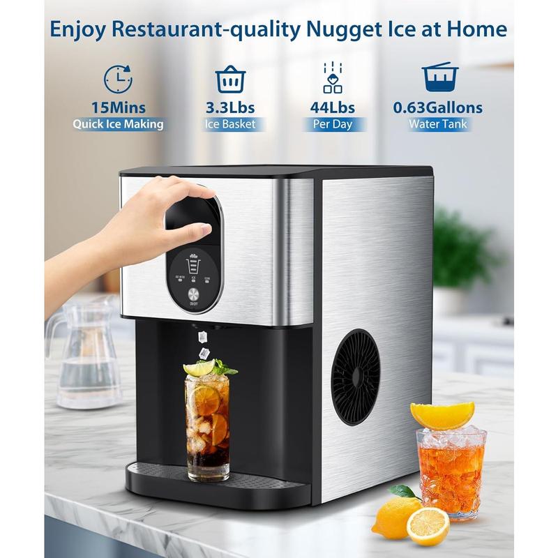 Nugget Ice Maker, 44lbs/Day, Fast 15min Ice, Self-Dispensing & Self-Cleaning