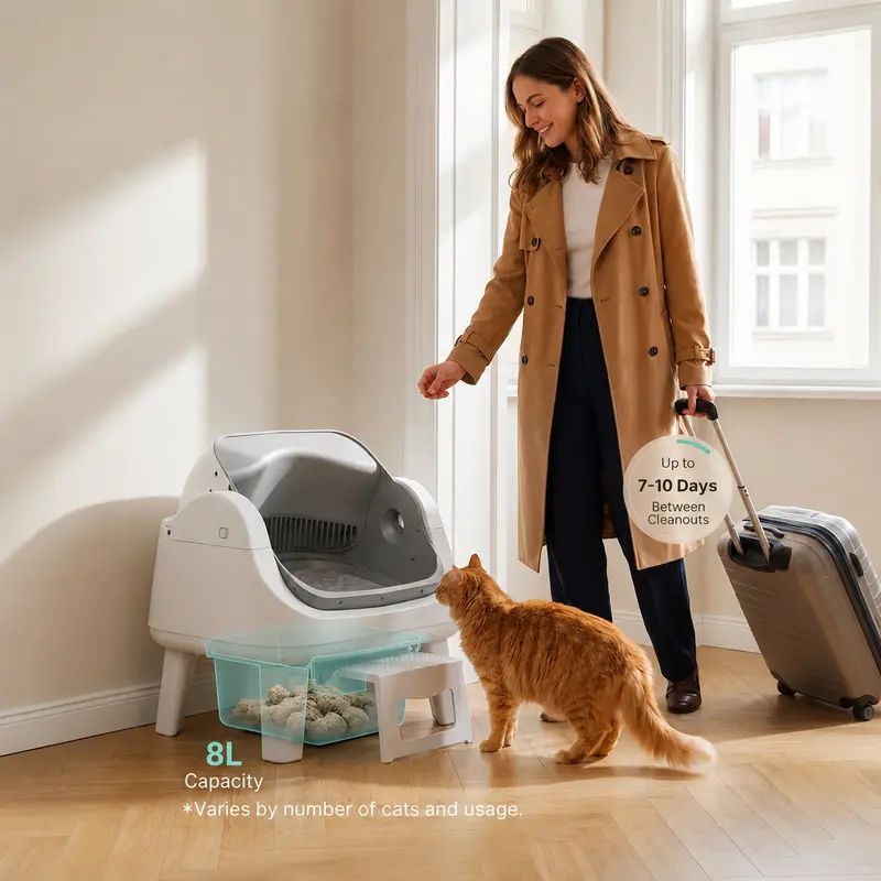 AutoScooper 12 Lite Katzentoilette mit offenem Deckel, automatischer Selbstreinigung, bequemer Einstiegsstufe, dreifachem Sicherheitsschutz, keine App erforderlich