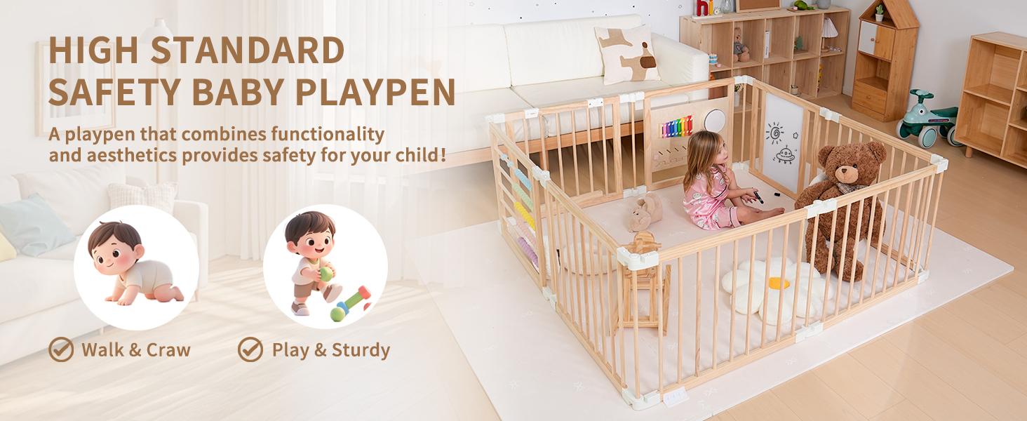 Lilypelle Natural Wooden Baby Playpen with Built-in Toy Panels, Foldable & Shape-Changeable Kids Activity Center, CPC & CPSIA Certified Safety Toddler Gate summerwins,dorm essentials,home decor deskmakeover