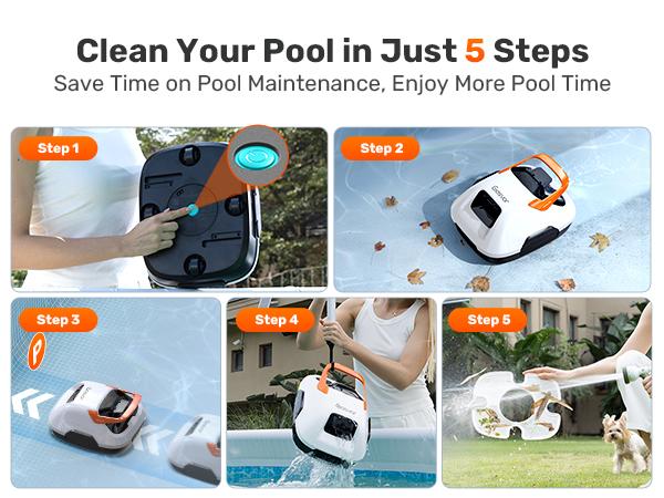 【Flat Bottom ONLY】Cordless Robotic Pool Cleaner, Lasts 90 Min, Automatic Vacuum for Above-Ground Pools up to 860 Sq.ft, Pool Vacuum, Portable, Self-Parking #smartliving