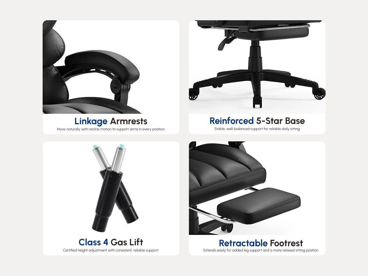 【Deals for you】Dowinx Big and Tall Office Chair with Pocket Spring Cushion,High Back Computer Gaming Chairs with Linkage Armrests,Executive Desk Chairs with Footrest,PU Leather