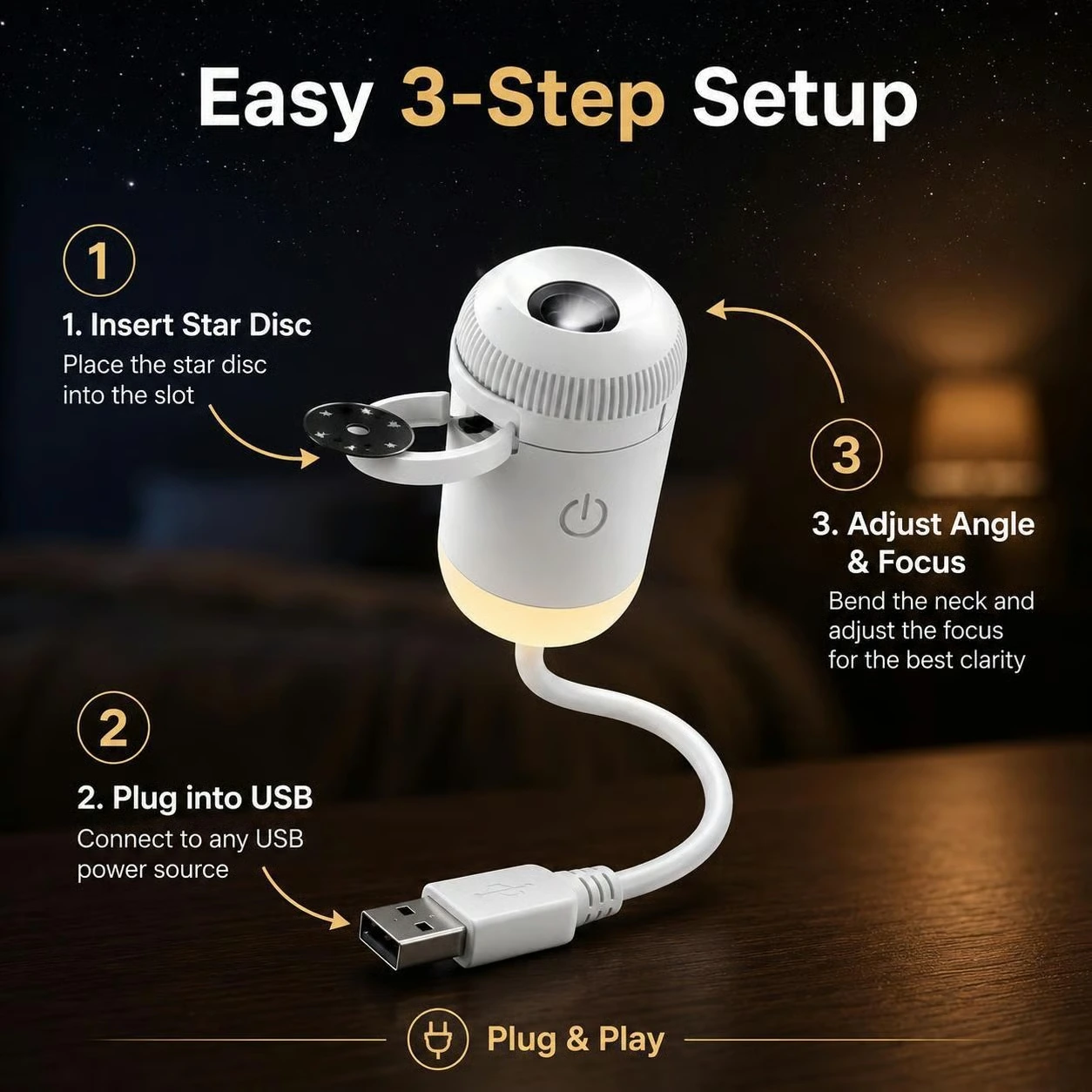 Easy 3 step star projector setup