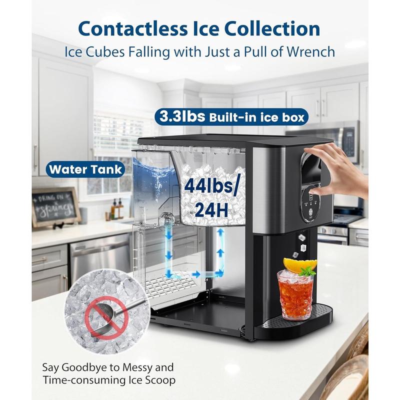Nugget Ice Maker, 44lbs/Day, Fast 15min Ice, Self-Dispensing & Self-Cleaning