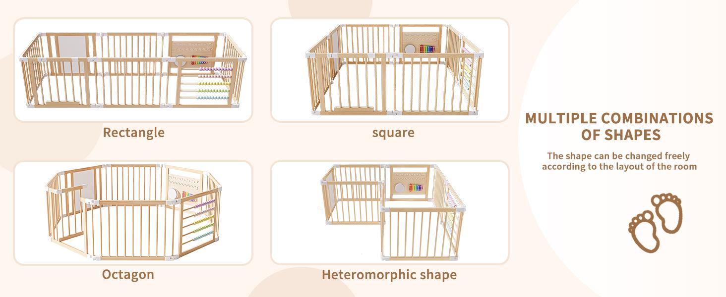 Lilypelle Natural Wooden Baby Playpen with Built-in Toy Panels, Foldable & Shape-Changeable Kids Activity Center, CPC & CPSIA Certified Safety Toddler Gate summerwins,dorm essentials,home decor deskmakeover