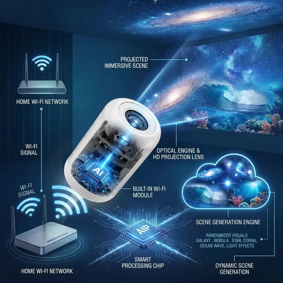 HD Smart Dynamic 5D Holographic Night Light Projector