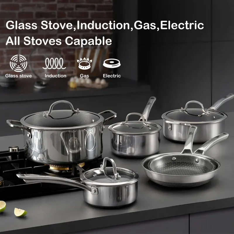 10-Pcs Hybrid Cookware Set with Lids 