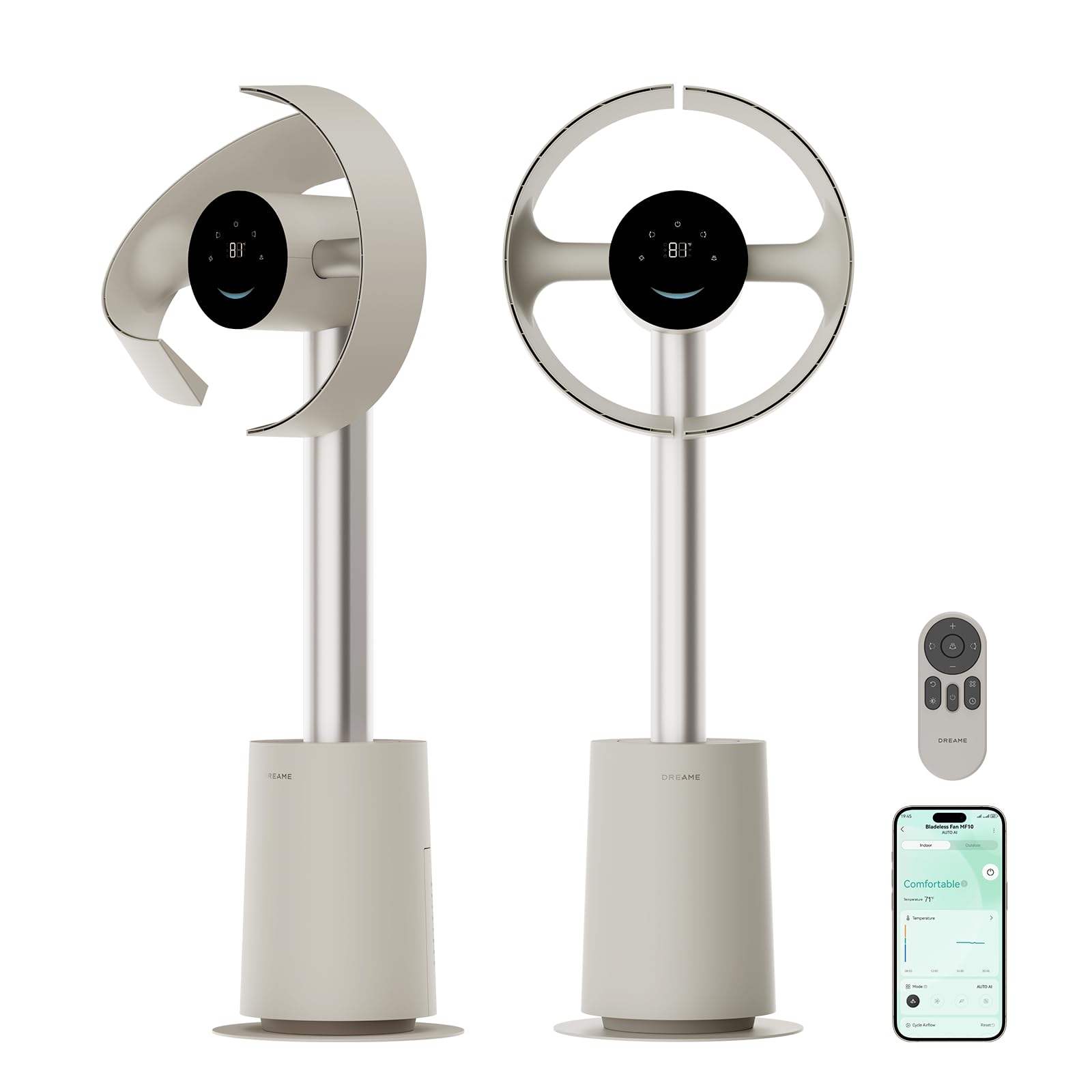 Bladeless Tower Fan for Bedroom, Smart Standing Fan with 270° Spatial Airflow for Whole-Room Circulation, 59ft/s High Velocity, 10 Speeds 3 Modes, Temperature-Adaptive Airflow, MF10-Silver
