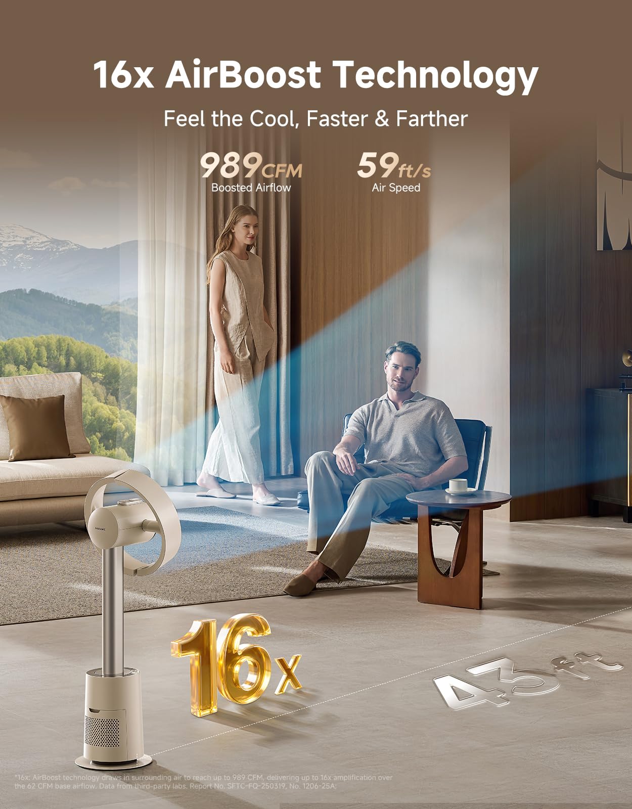 Bladeless Tower Fan for Bedroom, Smart Standing Fan with 270° Spatial Airflow for Whole-Room Circulation, 59ft/s High Velocity, 10 Speeds 3 Modes, Temperature-Adaptive Airflow, MF10-Silver